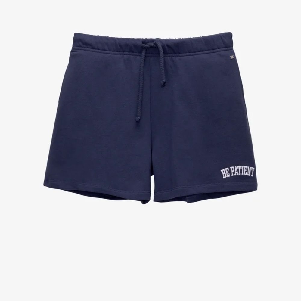 Pull&Bear Navy Blue 'Be Patient' Cotton Athletic Shorts Pockets Elastic Waist M